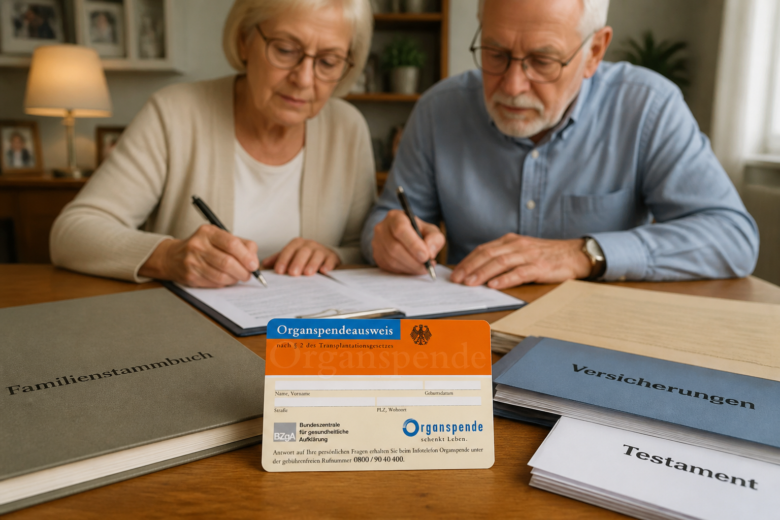 Paar sortiert Vorsorgeunterlagen und wichtige Dokumente